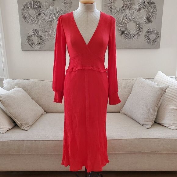 Lulus 'Go For It' Long Sleeve Midi Dress size XS in Red - Picture 4 of 14